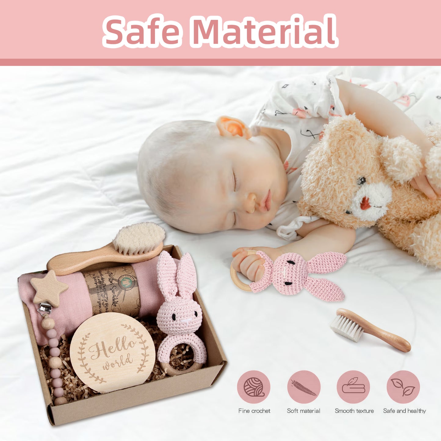 5 Piece Newborn Baby Gift Box Set-Pink Bunny