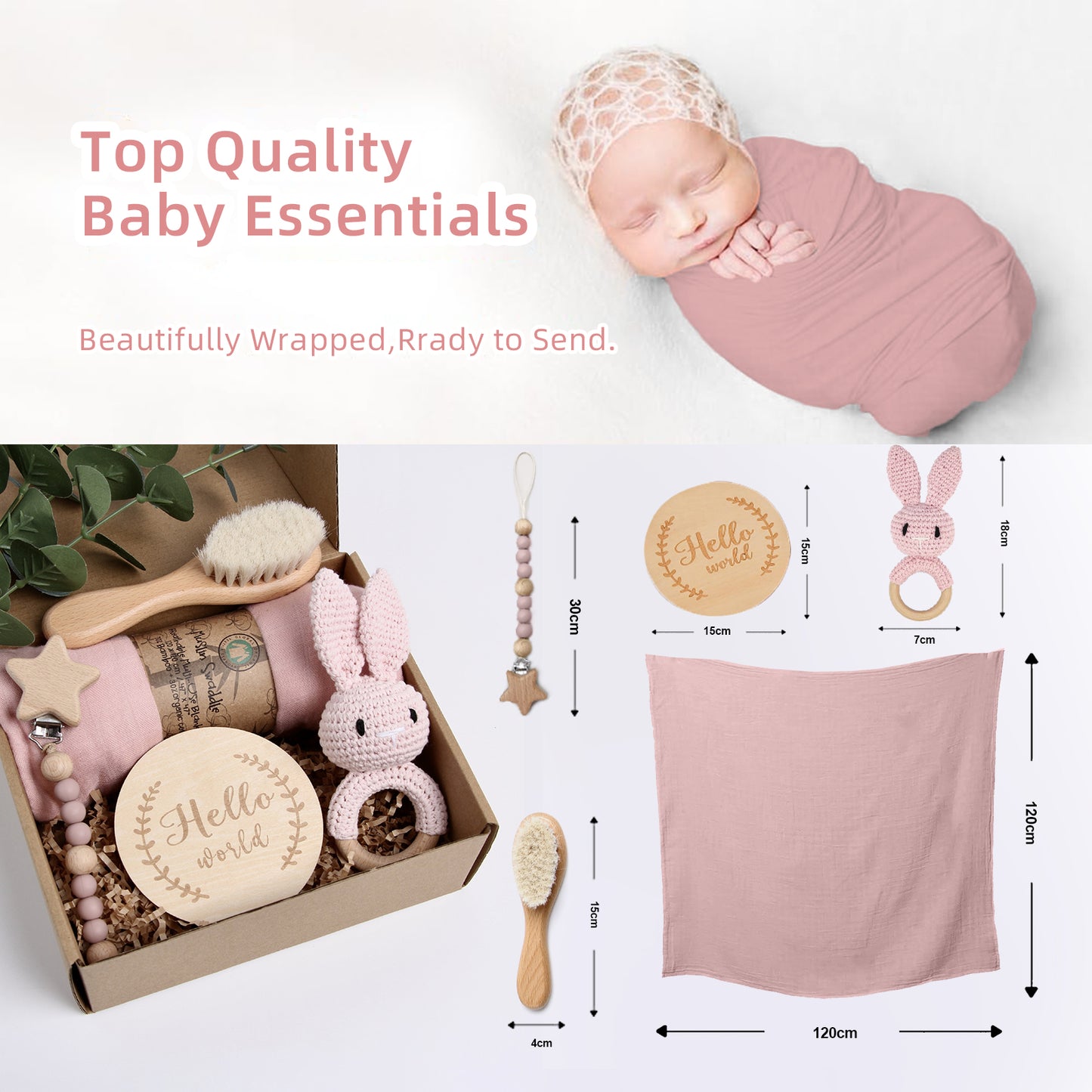 5 Piece Newborn Baby Gift Box Set-Pink Bunny