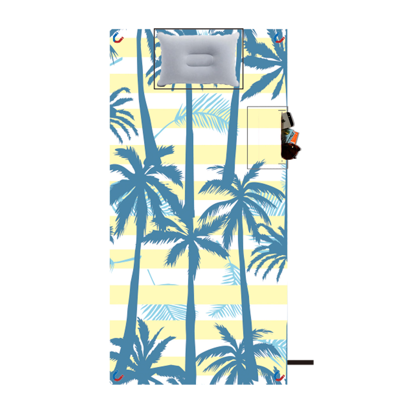 Sand Free Beach Towel with Magnetic Corners & Pillow Pocket