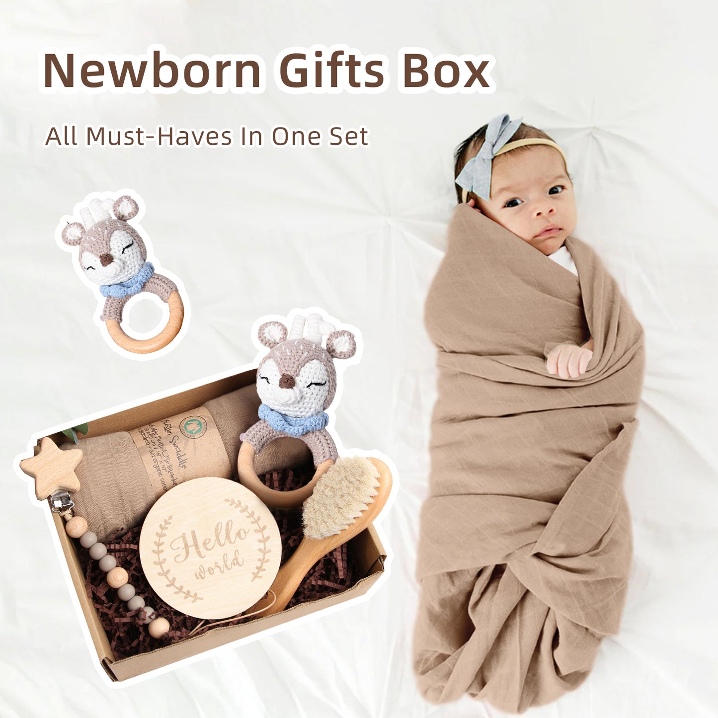 5 Piece Newborn Baby Gift Box Set-Blue Deer