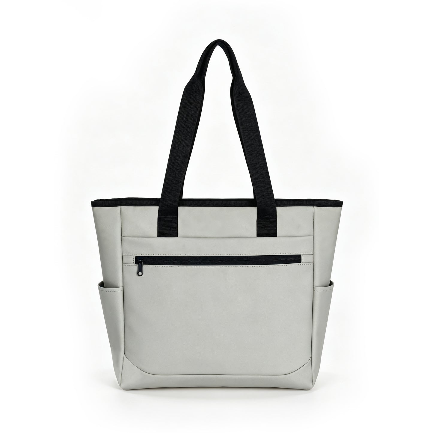 Insulated PU Leather Cooler Tote Bag with Front Zipper & Side Pockets
