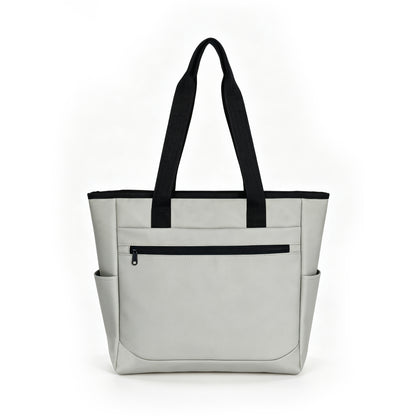 Insulated PU Leather Cooler Tote Bag with Front Zipper & Side Pockets