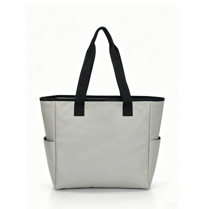 Insulated PU Leather Cooler Tote Bag with Front Zipper & Side Pockets