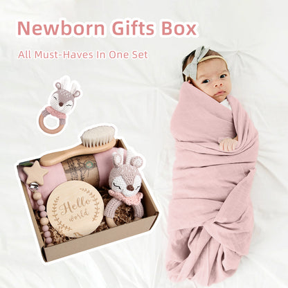 5 Piece Newborn Baby Gift Box Set-Pink Deer