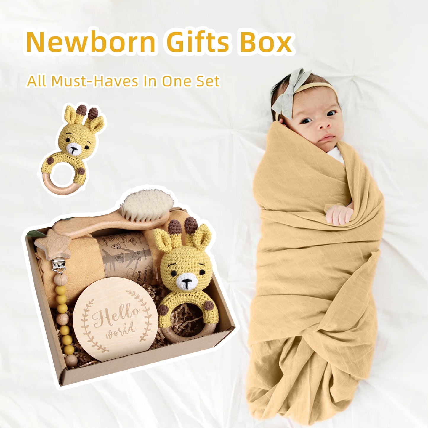 5 Piece Newborn Baby Gift Box Set-Yellow Deer