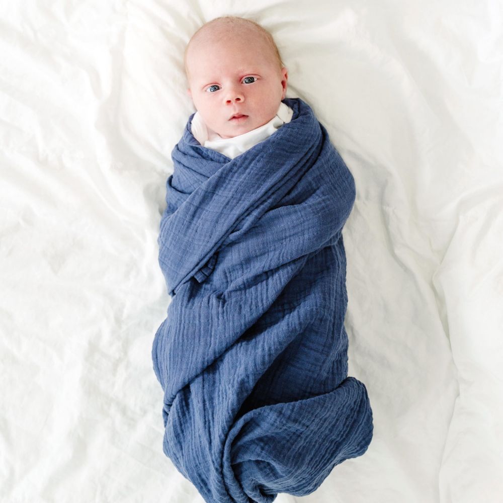 Bamboo Cotton Muslin Swaddle Blanket Blue