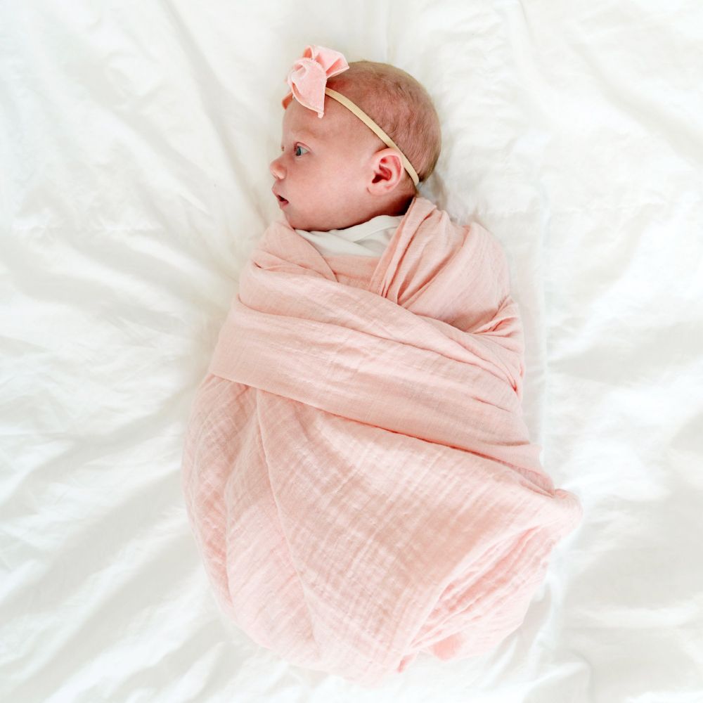 Bamboo Cotton Muslin Swaddle Blanket-Light Pink