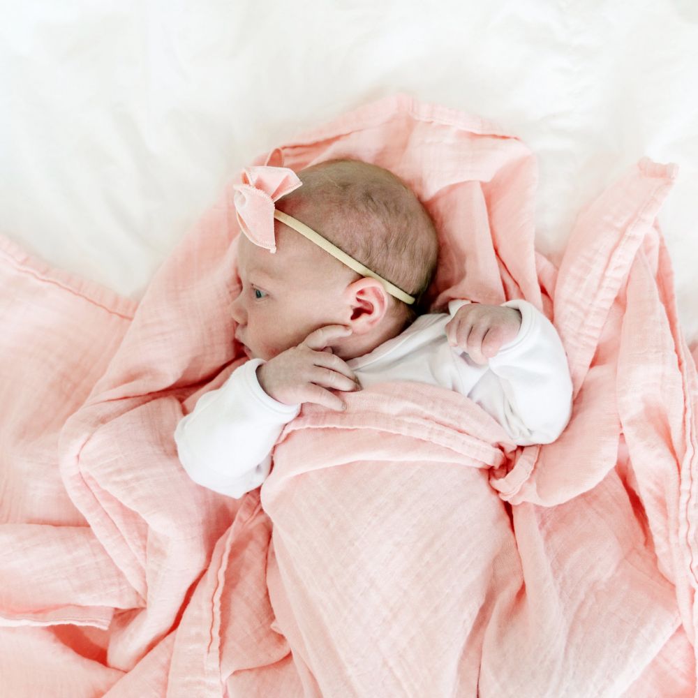 Bamboo Cotton Muslin Swaddle Blanket-Light Pink