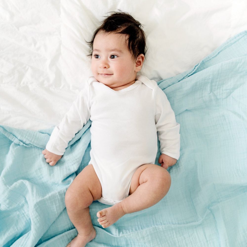 Bamboo Cotton Muslin Swaddle Blanket-Sea Blue