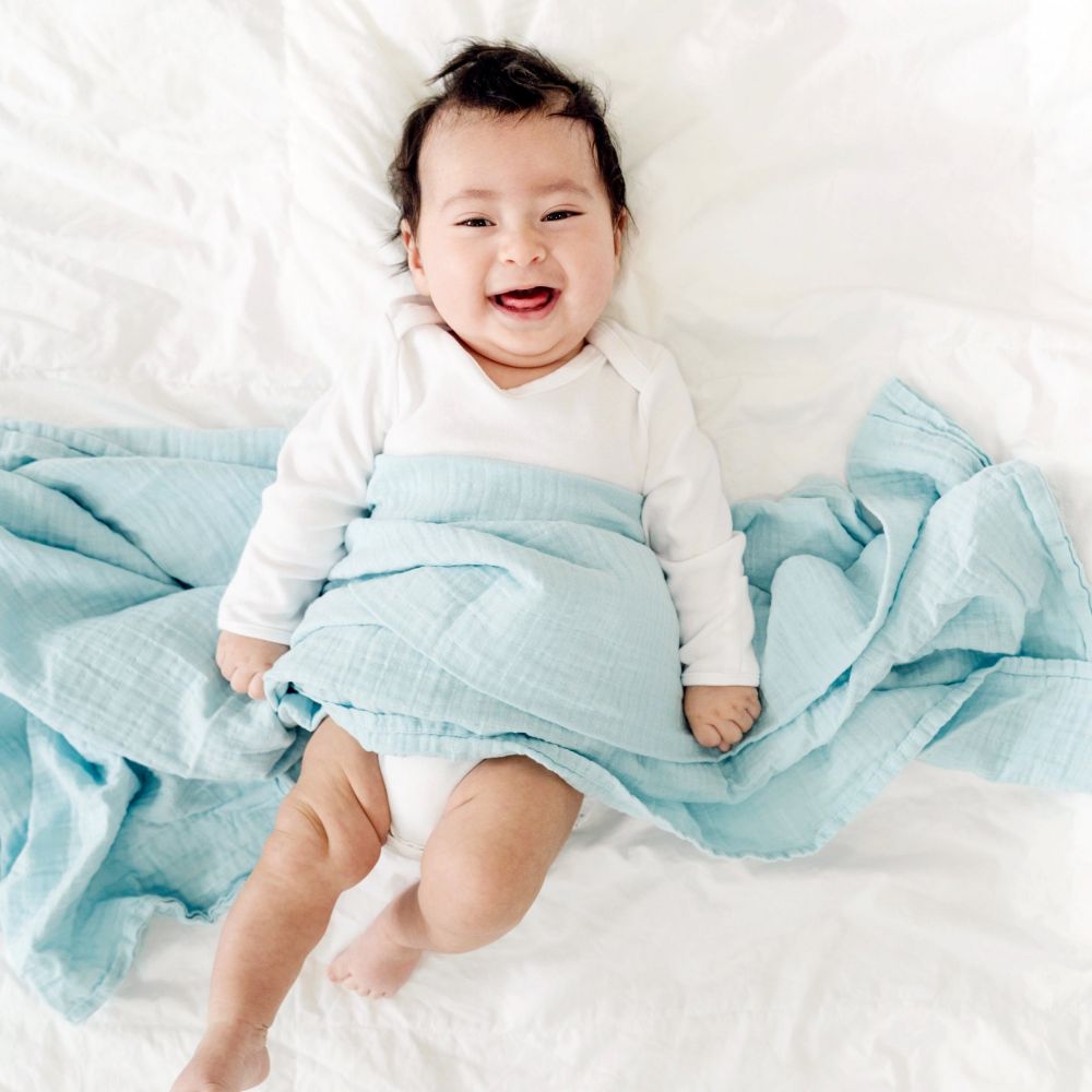 Bamboo Cotton Muslin Swaddle Blanket-Sea Blue