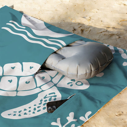 Hooded Beach Towel with Magnets & Inflatable Pillow & Hidden Zip Pocket