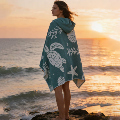 Hooded Beach Towel with Magnets & Inflatable Pillow & Hidden Zip Pocket