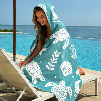 Hooded Beach Towel with Magnets & Inflatable Pillow & Hidden Zip Pocket
