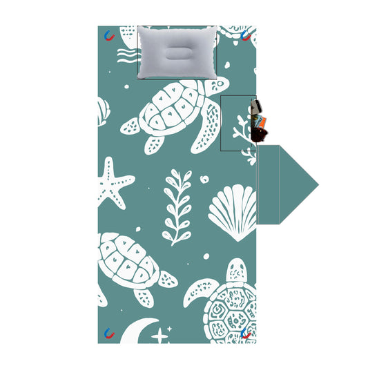 Hooded Beach Towel with Magnets & Inflatable Pillow & Hidden Zip Pocket